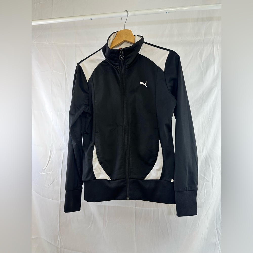 Black Puma Zip-Up Jacket with White Accents, size small